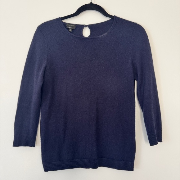 Talbots Audrey Pure Cashmere Sweater Navy Blue Soft Crew Neck 3/4 Sleeves Sz XS - Picture 1 of 12
